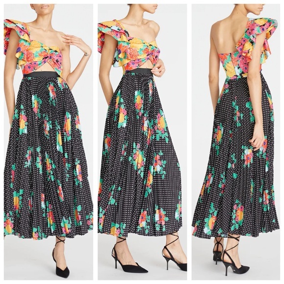 AMUR Dresses & Skirts - Amur Cleopatra Pleated Maxi Gown Dress in Black Pop Dot
